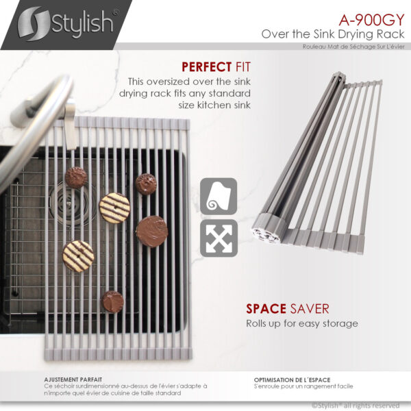 Stylish Drying Rack Gray Sink Accessory, product view 3