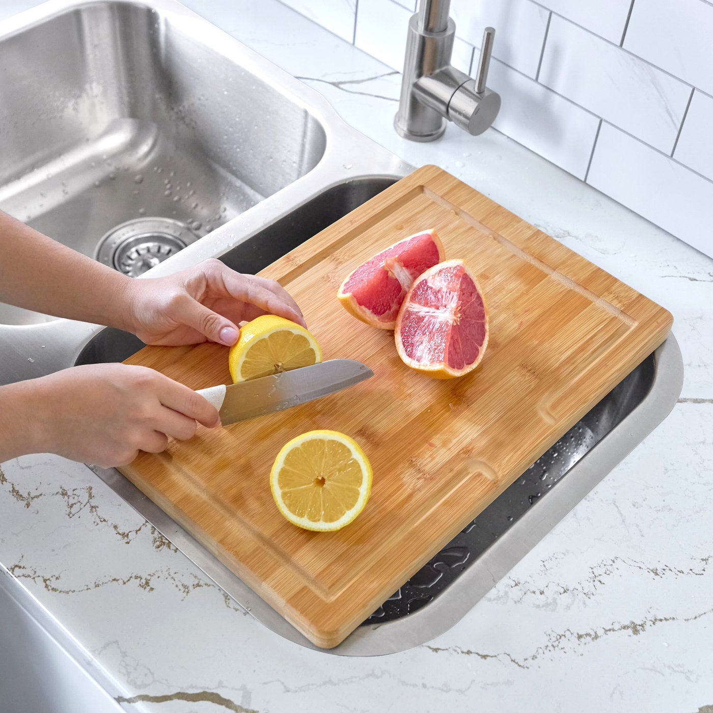 Stylish Bamboo Cutting Board Sink Accessory 1 Stylish Bamboo Cutting Board Sink Accessory, product view 1
