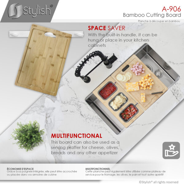 Stylish Workstation Sink Bamboo Cutting Board Sink Accessory, product view 6