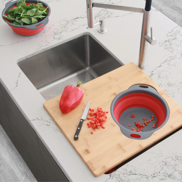 Stylish Over The Sink Large Cutting Board With Colander Set Sink Accessory, product view 8