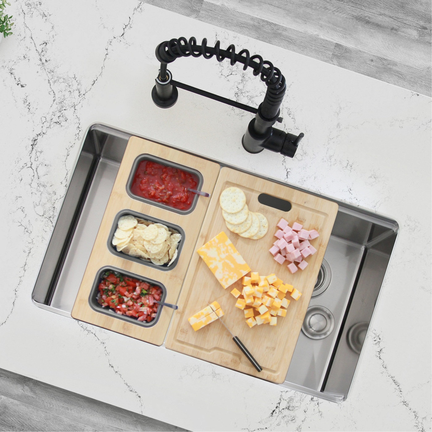 Stylish Workstation Serving Board With 3 Containers Sink Accessory 1 Stylish Workstation Serving Board With 3 Containers Sink Accessory, product view 1