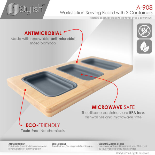 Stylish Workstation Serving Board With 3 Containers Sink Accessory, product view 3