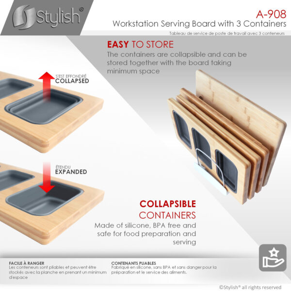 Stylish Workstation Serving Board With 3 Containers Sink Accessory, product view 4