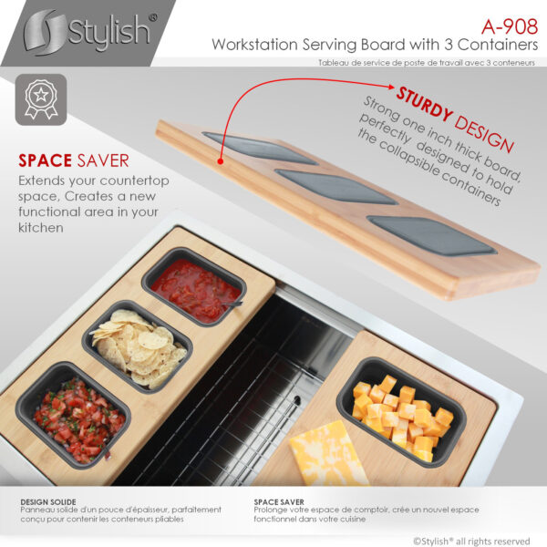 Stylish Workstation Serving Board With 3 Containers Sink Accessory, product view 6