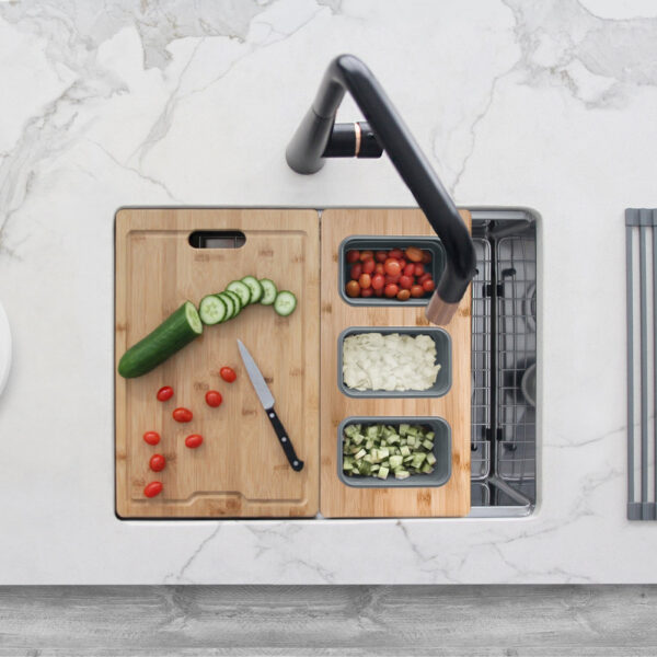Stylish Workstation Serving Board With 3 Containers Sink Accessory, product view 8
