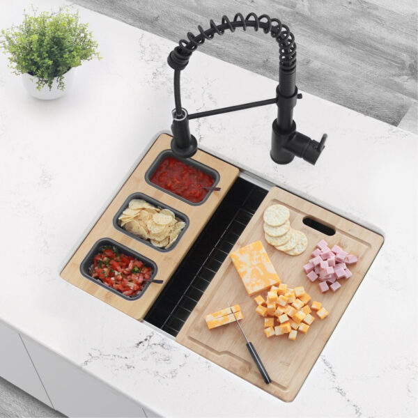 Stylish Workstation Serving Board With 3 Containers Sink Accessory, product view 9