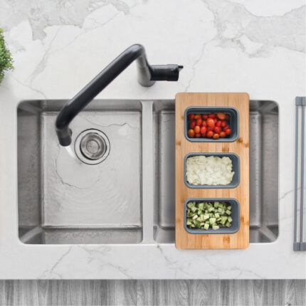Stylish Over The Sink Serving Board With 3 Containers Sink Accessory, product view 1
