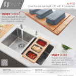 Stylish Over The Sink Serving Board With 3 Containers Sink Accessory, product view 6