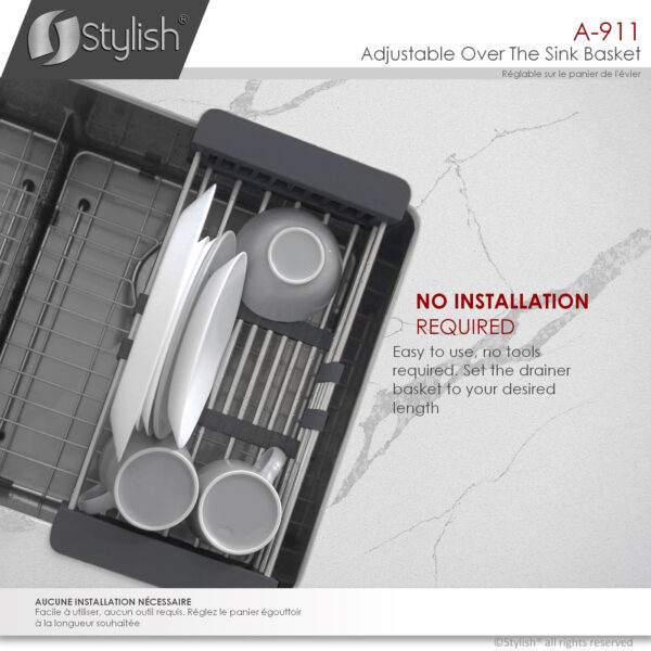 Stylish Adjustable Over The Sink Basket Sink Accessory, product view 3