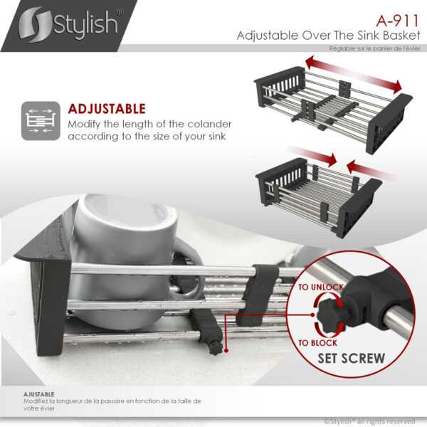 Stylish Adjustable Over The Sink Basket Sink Accessory, product view 4