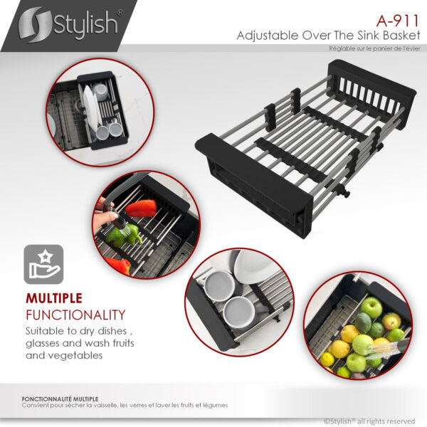 Stylish Adjustable Over The Sink Basket Sink Accessory, product view 8