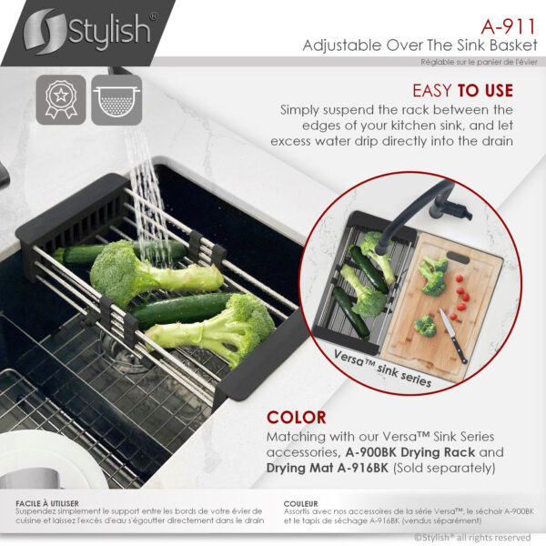 Stylish Adjustable Over The Sink Basket Sink Accessory, product view 9