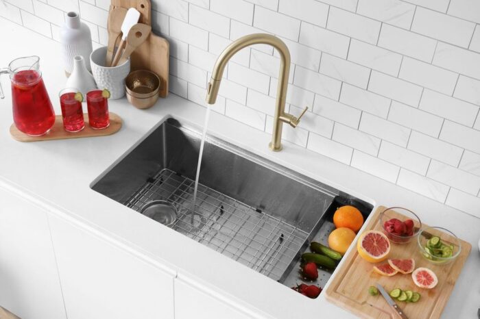 STYLISH K-141G Catania Single Handle Brushed Gold Pull Down Kitchen Faucet - Image 2