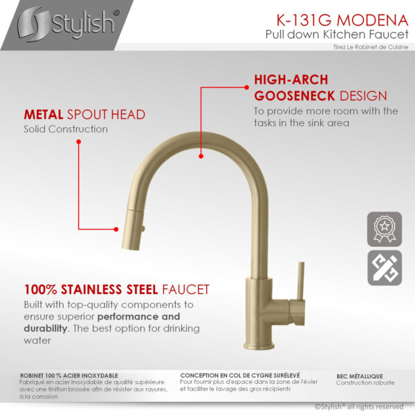Stylish Modena Kitchen Faucet, product view 8