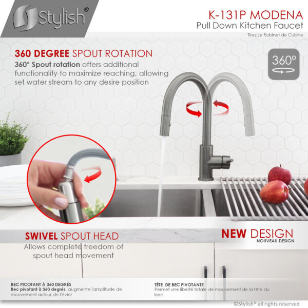 Stylish Modena Kitchen Faucet, product view 3