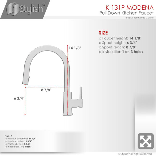 Stylish Modena Kitchen Faucet, product view 4