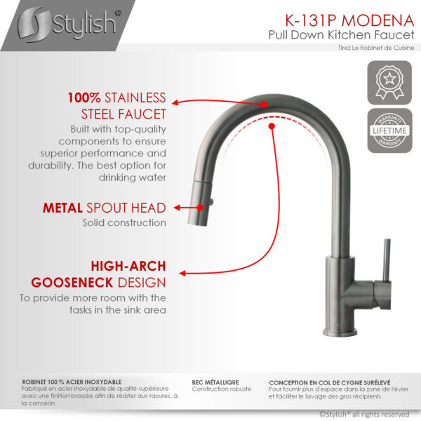 Stylish Modena Kitchen Faucet, product view 8