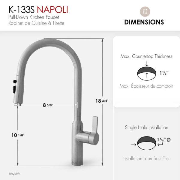 Stylish Napoli Kitchen Faucet, product view 4