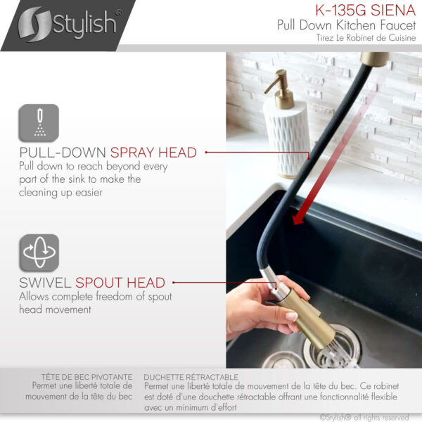 Stylish Siena Kitchen Faucet, product view 11