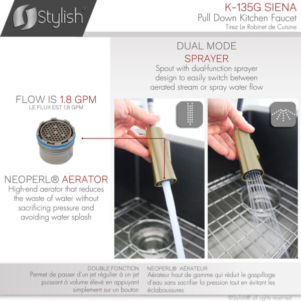 Stylish Siena Kitchen Faucet, product view 5