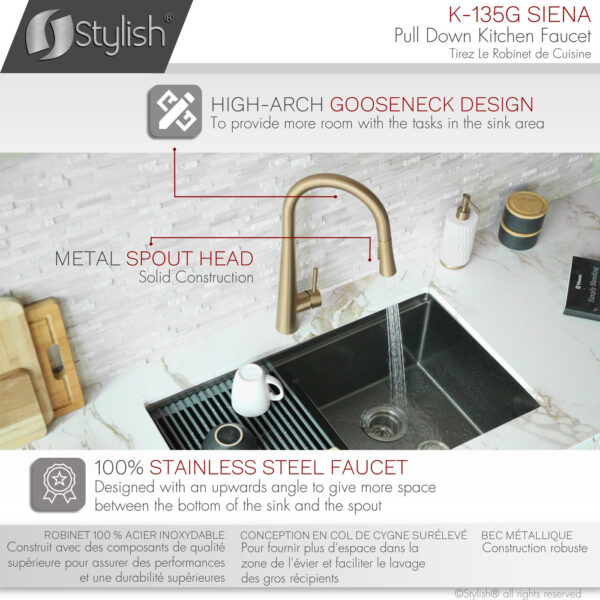 Stylish Siena Kitchen Faucet, product view 8