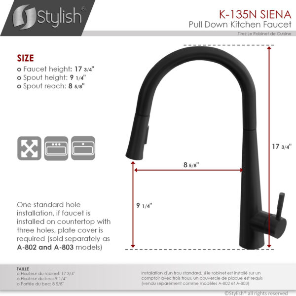 Stylish Siena Kitchen Faucet, product view 4