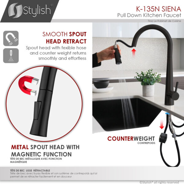 Stylish Siena Kitchen Faucet, product view 6