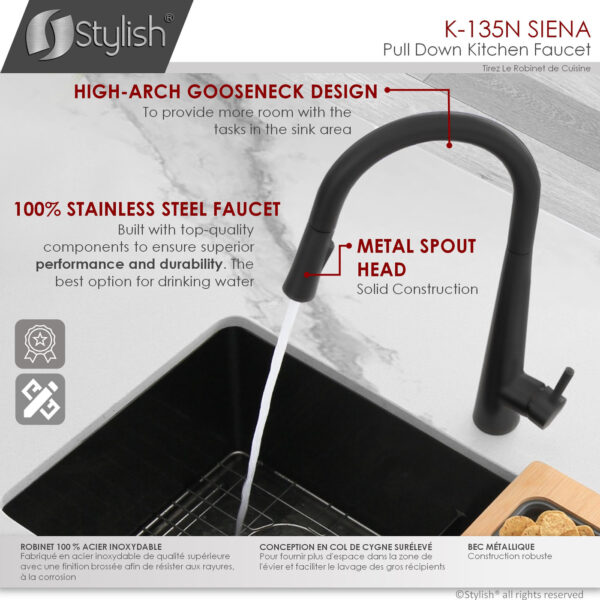 Stylish Siena Kitchen Faucet, product view 8