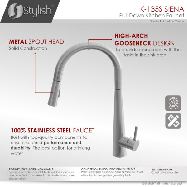 Stylish Siena Kitchen Faucet, product view 8