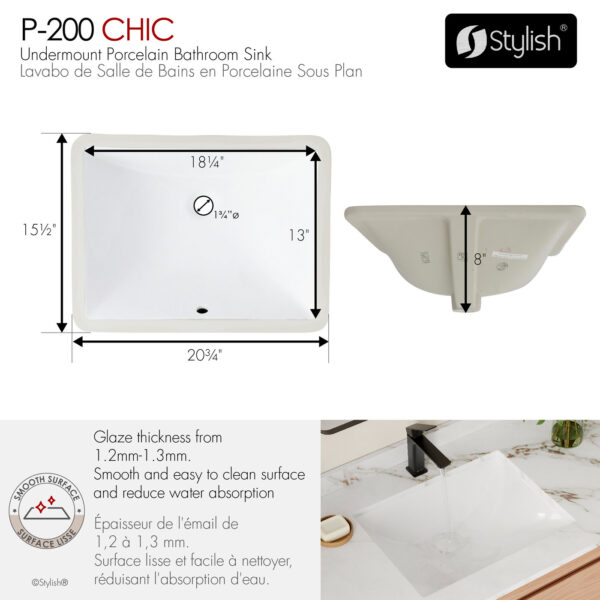 Stylish 20'' Chic Bathroom Sink, product view 4