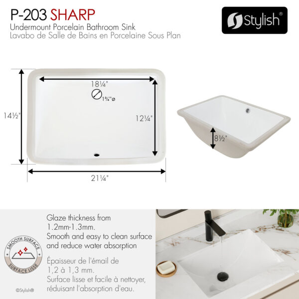 Stylish 21'' Sharp Bathroom Sink, product view 4