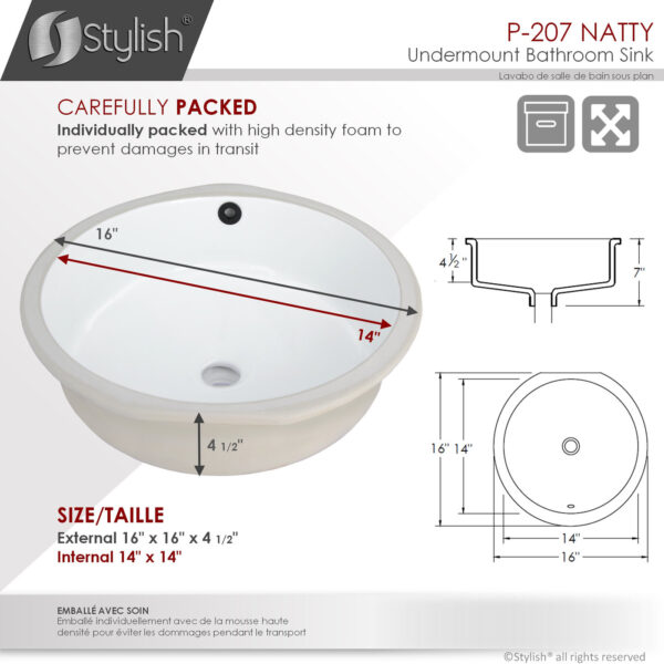 Stylish 16'' Natty Bathroom Sink, product view 4