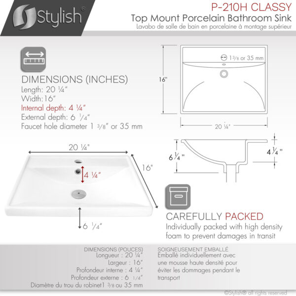 Stylish 20'' Classy Bathroom Sink, product view 5