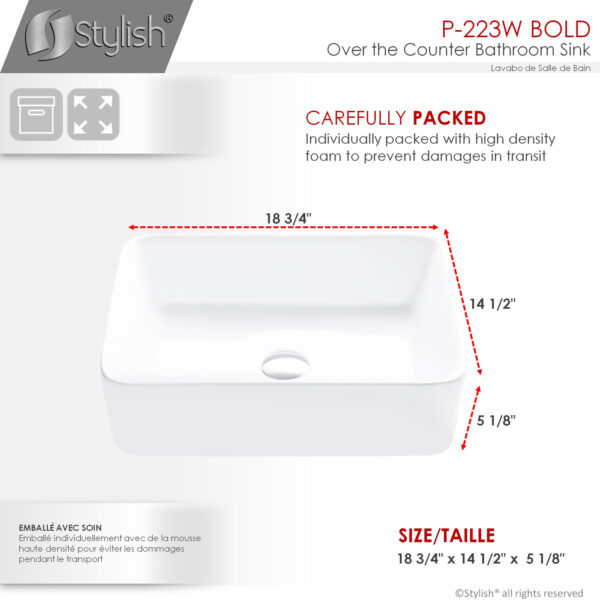 Stylish 18'' Bold Bathroom Sink, product view 6