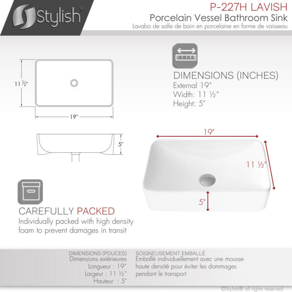 Stylish 19'' Lavish Bathroom Sink, product view 5