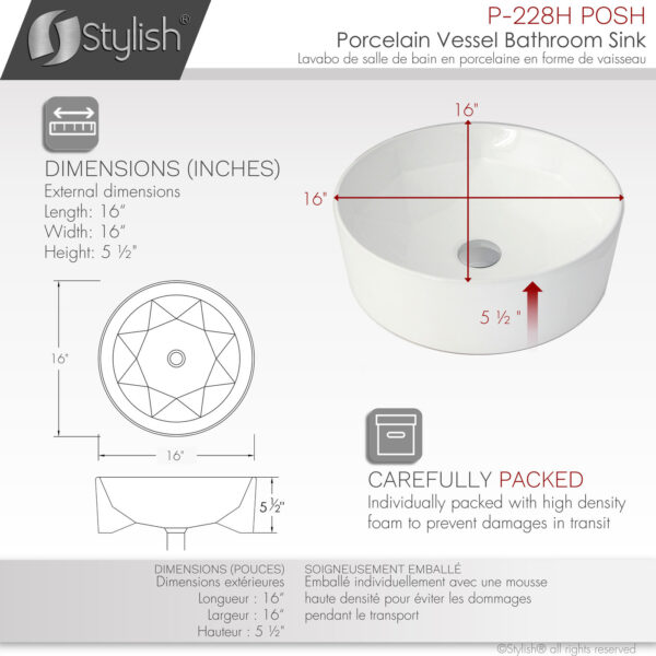 Stylish 16'' Posh Bathroom Sink, product view 5