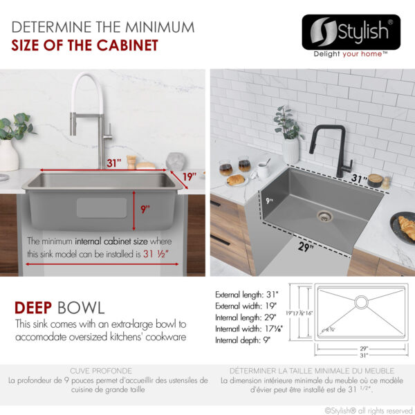 Stylish 31'' Krypton Kitchen Sink, product view 8
