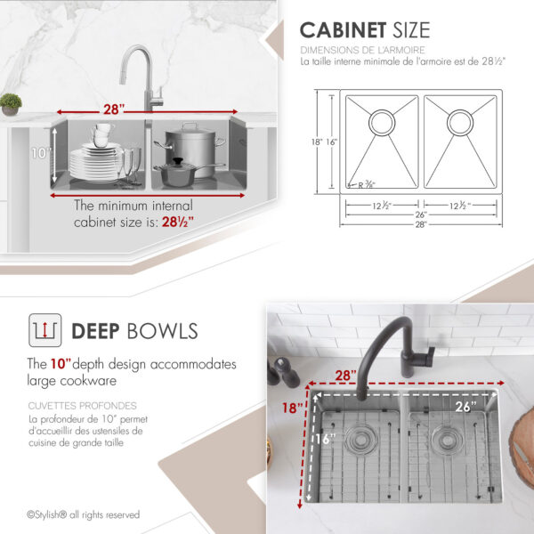 Stylish 28'' Topaz Kitchen Sink, product view 4