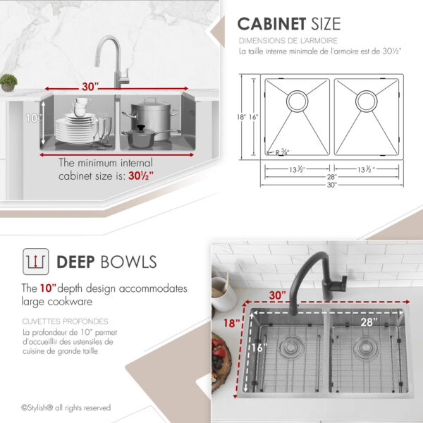 Stylish 30'' Onyx Kitchen Sink, product view 4