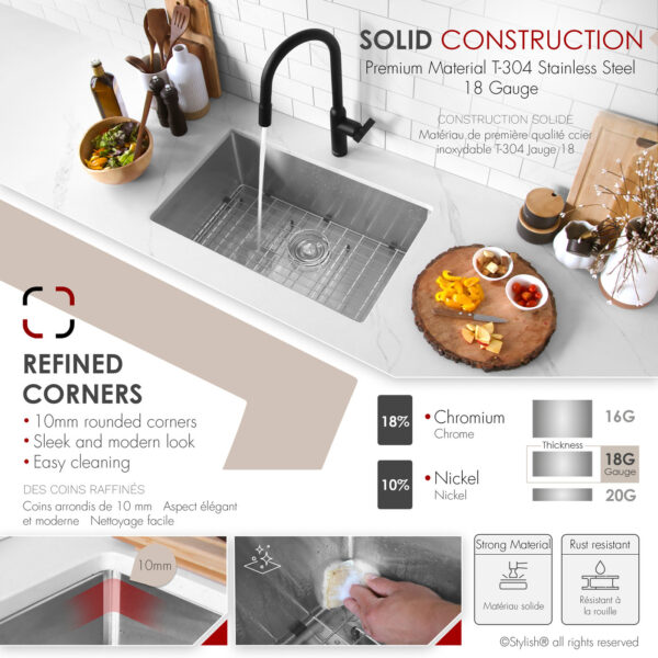 Stylish 28'' Emerald Kitchen Sink, product view 3