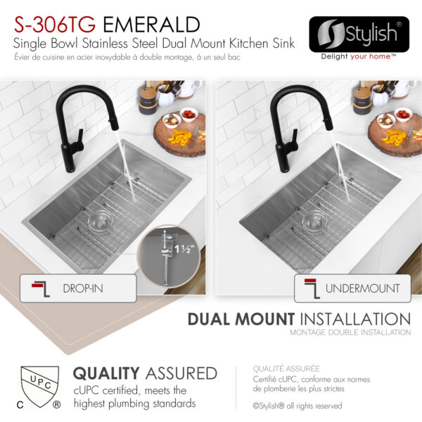 Stylish 28'' Emerald Kitchen Sink, product view 4