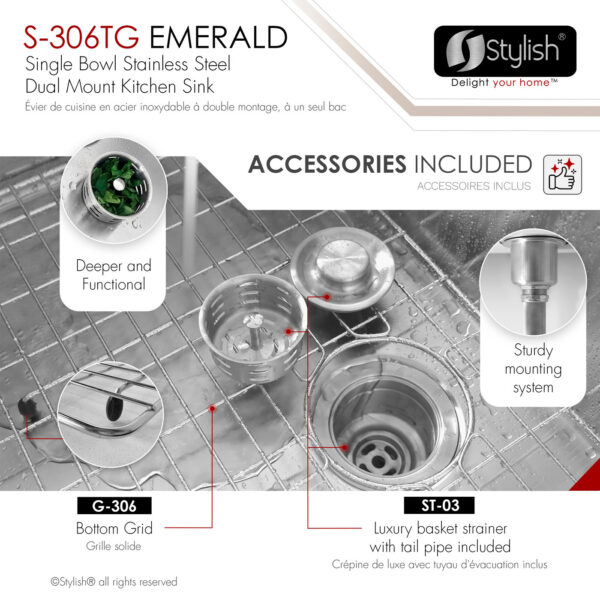 Stylish 28'' Emerald Kitchen Sink, product view 7