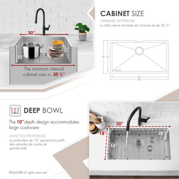Stylish 30'' Zafiro Kitchen Sink, product view 5