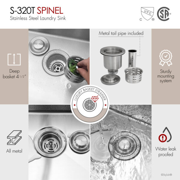 Stylish 22" Spinel Laundry Sink, product view 7