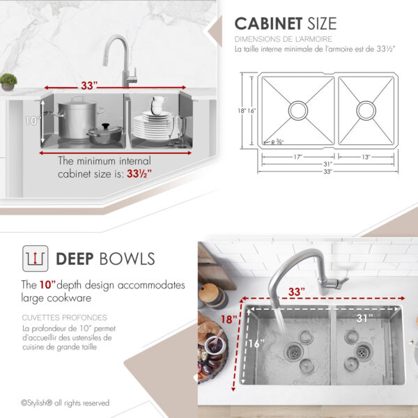 Stylish 33'' Beryl Kitchen Sink, product view 4