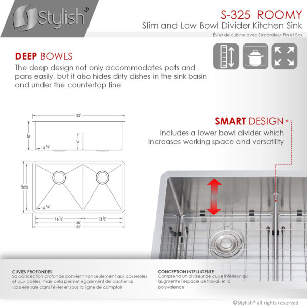 Stylish 32'' Roomy Kitchen Sink, product view 8