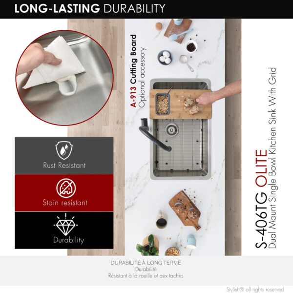 Stylish 27'' Olite Kitchen Sink, product view 3