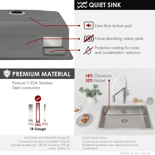 Stylish 27'' Olite Kitchen Sink, product view 6