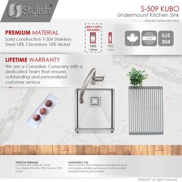 Stylish 16'' Kubo Kitchen Sink, product view 9