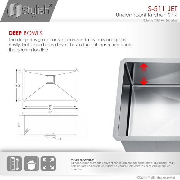 Stylish 30'' Jet Kitchen Sink, product view 8